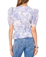 1.state Women's Printed Puff-Sleeve Peplum Top