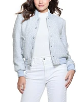 Guess Women's New Gloria Long-Sleeve Tweed Bomber Jacket