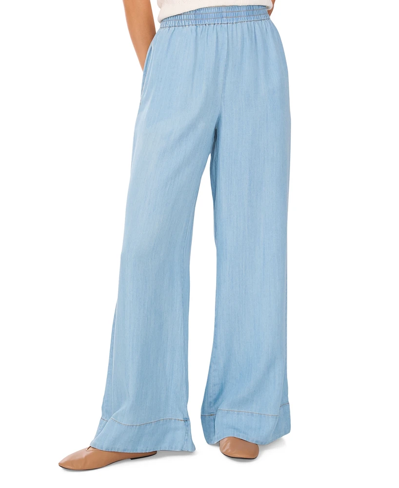 1.state Women's Chambray Wide-Leg Pants