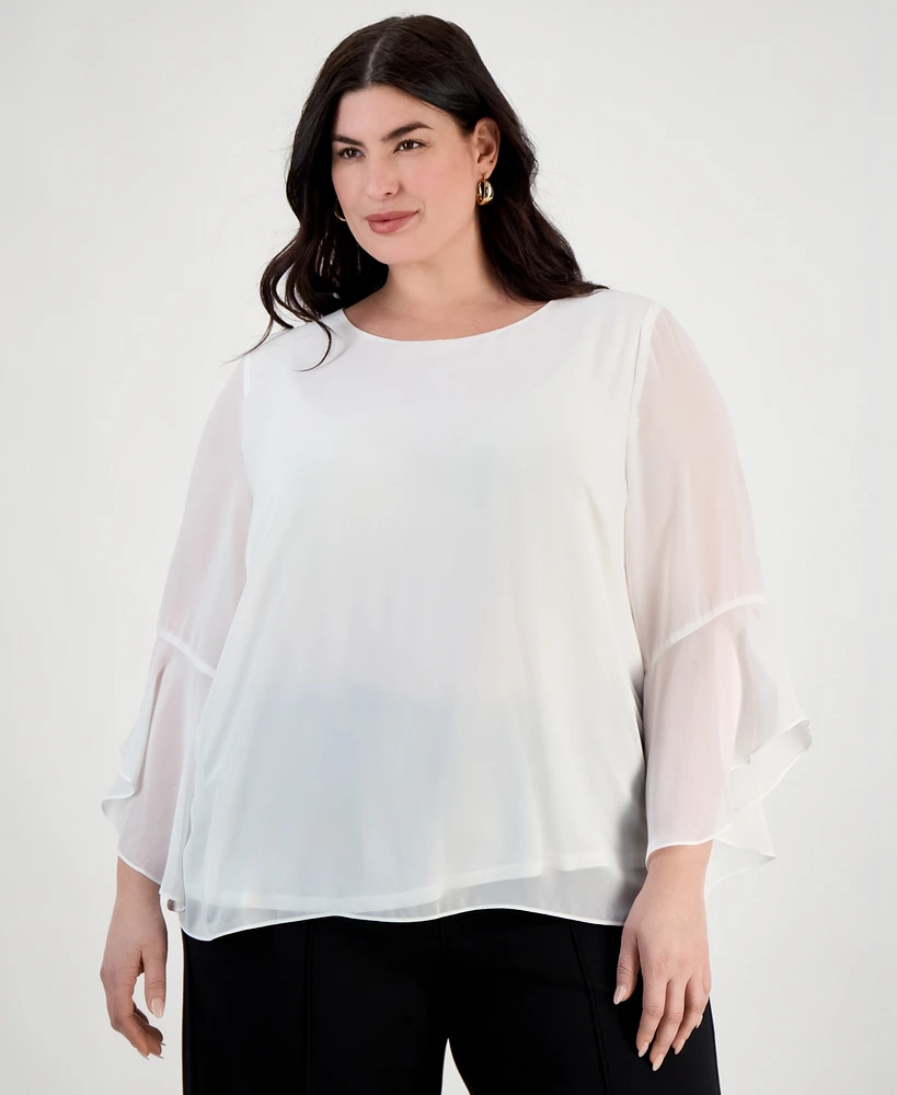 Kasper Plus Ruffle-Sleeve Blouse