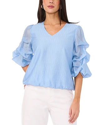 Vince Camuto Women's Textured V-Neck Bubble-Sleeve Top