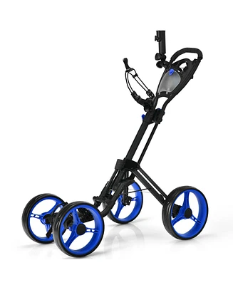 Gymax 4 Wheels Folding Golf Push Cart W/ Adjustable Handle Foot Brake