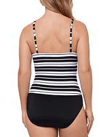 Swim Solutions Women's Striped Tummy-Control One-Piece Swimsuit, Exclusively at Macy's