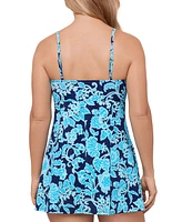 Swim Solutions Women's Printed Empire Tummy-Control Dress, Exclusively at Macy's