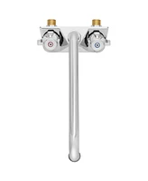 Gridmann Commercial Wall Mount Sink Faucet, 4" Center with 10" Swing Spout, Nsf, Dual Knob Handles, Brass Construction, Chrome Polished Finish