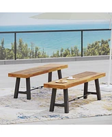 The Pop Home Acacia Wood Dining Bench–Indoor/Outdoor Bench for Living Room or Patio(2PK)-The