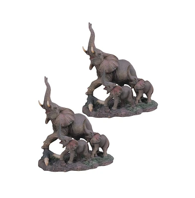 Fc Design "2-pc Gift Set" 9"H Elephant Family Playing Together Figurine with Trunk Up Figurine Statue Ornament Home Room Office Decor and Perfect Gift