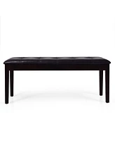 Gymax Upholstered Pu Dining Room Bench Solid Wood Button Tufted Dining Room Bench