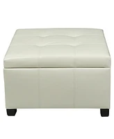 The Pop Home Faux Leather Square Storage Ottoman Bench for Living Room, Bedroom, or Entryway-The