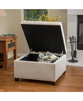 The Pop Home Faux Leather Square Storage Ottoman Bench for Living Room, Bedroom, or Entryway-The Pop Home