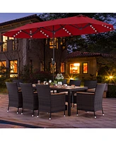 Gouun 11 Pieces Patio Dining Set with 15 Feet Double-Sided Patio Umbrella and Base-Wine