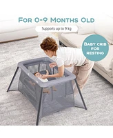 Gymax Travel Crib w/ Safety Enclosure & Padded Mattress Carrying Bag Indoor & Outdoor