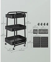 Slickblue 3-Tier Rolling Storage Cart Utility with Metal Mesh Shelves for Home or Office Organization