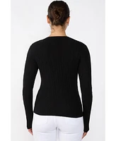 Jennie Liu Women's 100% Cashmere Cable-knit Long Sleeve Pullover Crew Neck Sweater