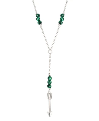 Malachite Lariat Necklace in Sterling Silver, 18"