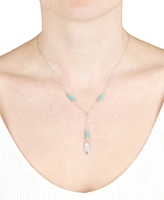 Simulated Turquoise Feather Lariat Necklace in Sterling Silver, 16" + 2" extender