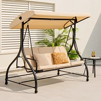 Converting Outdoor Swing Canopy Hammock 3 Seats Patio Deck Furniture beige