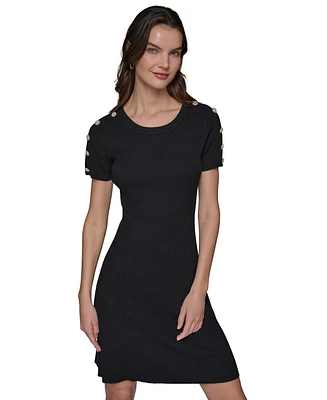 Karl Lagerfeld Paris Women's Ribbed Embellished-Button Dress