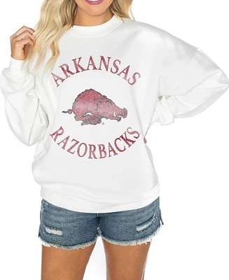 Gameday Couture Women's White Arkansas Razorbacks Good Vibes Premium Fleece Drop Shoulder Pullover Sweatshirt