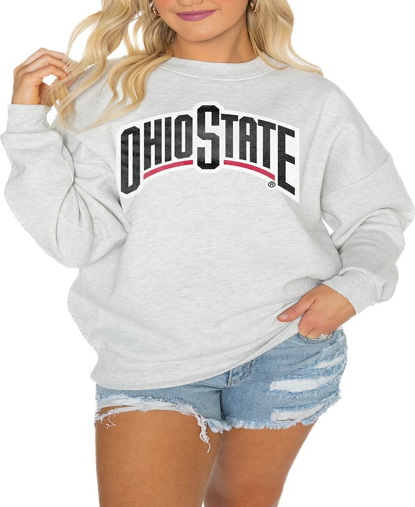 Gameday Couture Women's Steel Ohio State Buckeyes Good Vibes Premium Fleece Drop Shoulder Pullover Sweatshirt