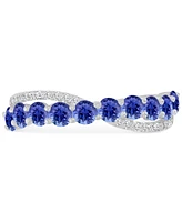 Blue & White Cubic Zirconia Crossover Statement Ring Sterling Silver