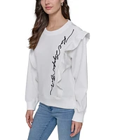 Karl Lagerfeld Paris Women's Ruffle Logo Crewneck Sweatshirt