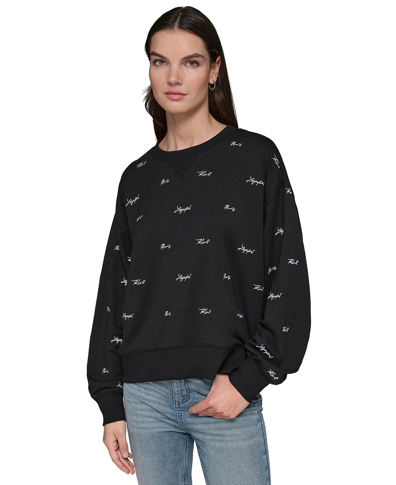 Karl Lagerfeld Paris Women's Script Logo Crewneck Sweatshirt