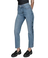 Karl Lagerfeld Paris Women's Script Logo-Trim Mid-Rise Straight Jeans