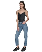 Karl Lagerfeld Paris Women's Script Logo-Trim Mid-Rise Straight Jeans