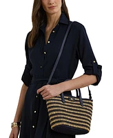 Lauren Ralph Striped Straw Brie Tote Bag