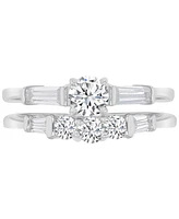 Cubic Zirconia Round & Baguette Promise or Engagement Ring Sterling Silver