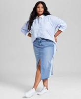 Now This Trendy Plus Size Cotton Button Front Shirt Two Toned Denim Skirt Exclusively At Macys