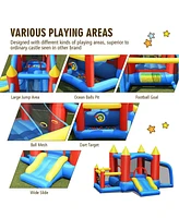 Gymax Inflatable Bounce House Slide Jumping Castle Soccer Goal Ball Pit Without Blower