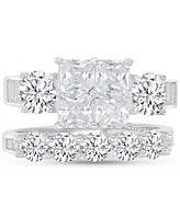 Cubic Zirconia Mixed Cut Quad Cluster Bridal Set Sterling Silver