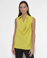 Dkny Women's Point Collar Cowlneck Sleeveless Top