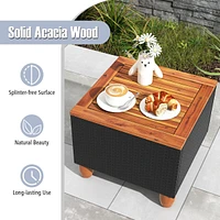 Costway 3PCS Patio Rattan Furniture Set Cushioned Sofa Storage Table with Wood Top