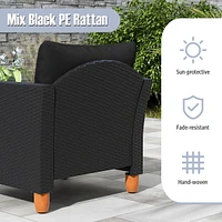 Costway 3PCS Patio Rattan Furniture Set Cushioned Sofa Storage Table with Wood Top