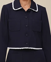Avec Les Filles Women's Lace-Trim Button-Front Crop Jacket