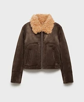 Mango Women's Suede-Effect Shearling Collar Jacket