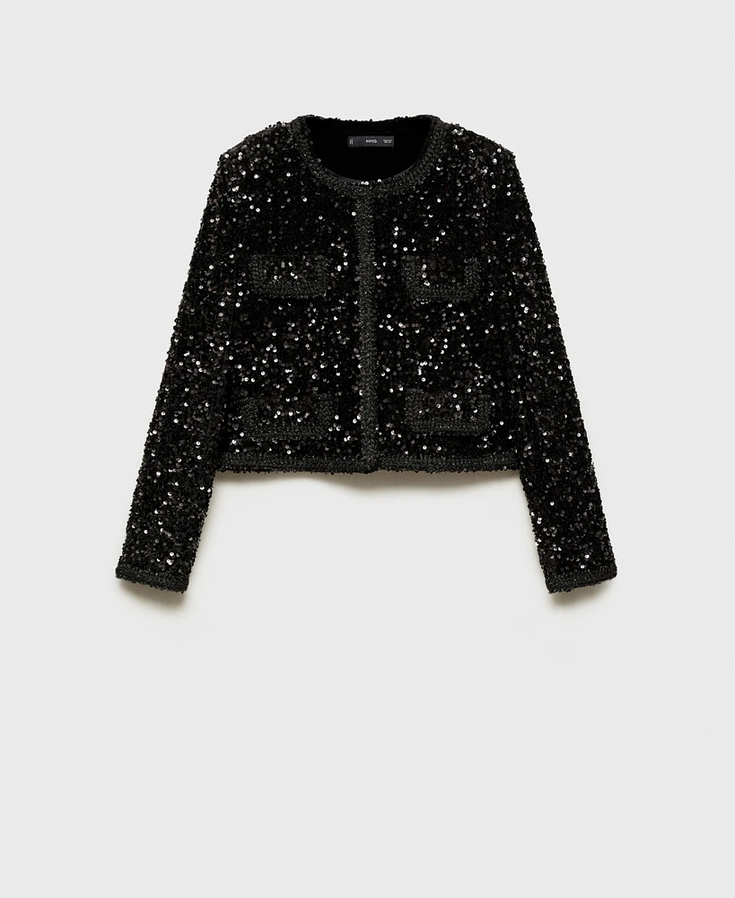 Mango Women's Pockets Detail Sequin Jacket