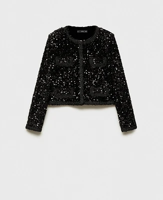 Mango Women's Pockets Detail Sequin Jacket