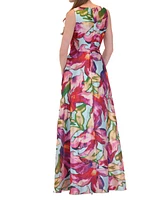 julia jordan Women's Printed V-Neck Sleeveless Organza Gown