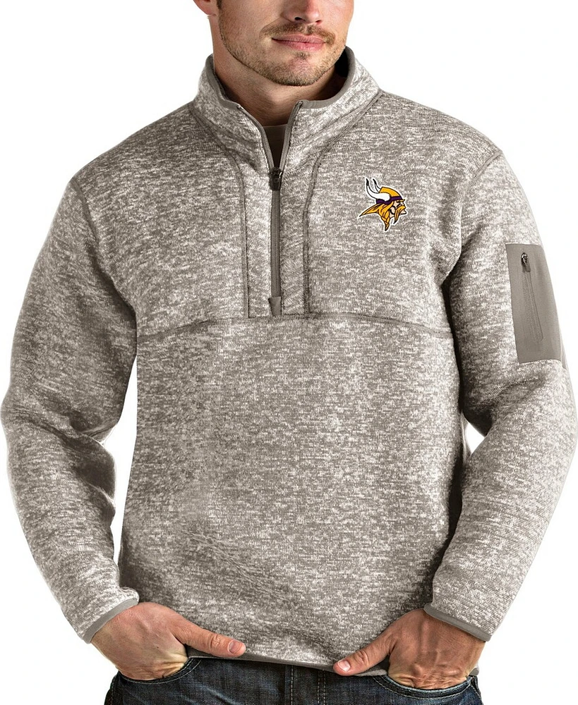 Antigua Men's Oatmeal Minnesota Vikings Fortune Quarter-Zip Pullover Jacket