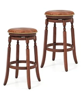 Gouun 29 Inch Swivel Bar Stool Set of 2 with Upholstered Seat and Rubber Wood Frame-29 inches