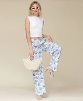 Avec Les Filles Women's Oceanic-Print Wide-Leg Cargo Pants