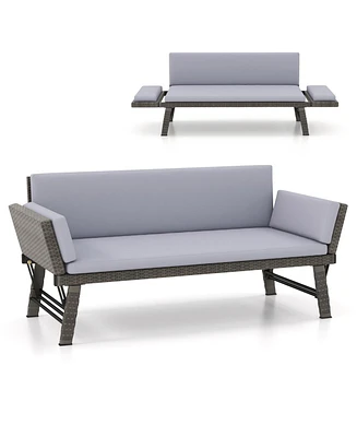 Gouun Outdoor Convertible Sofa Daybed with Adjustable Armrests for Balcony