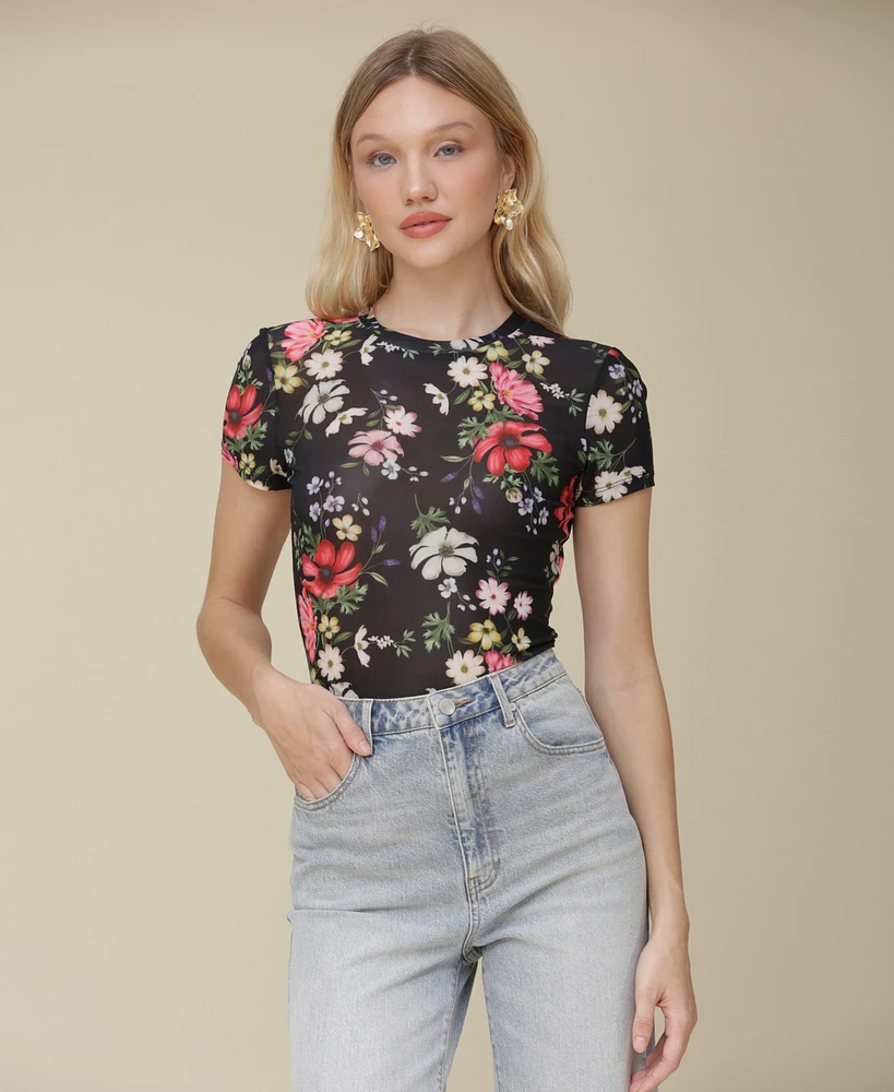 Avec Les Filles Women's Floral-Print Fitted T-Shirt