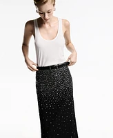 Mango Women's Rhinestones Detail Midi Skirt