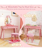 Costway Kids Vanity Set Princess Table & Chair with Lighted Mirror
