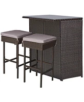 Gouun 3 Pieces Patio Rattan Wicker Bar Table Stools Dining SetOff